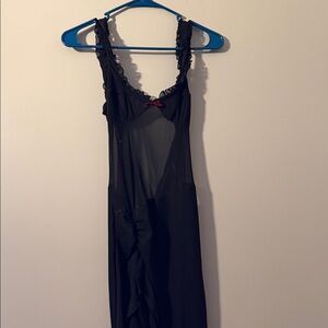 Chic Black Sheer Chemise with Red Bow
